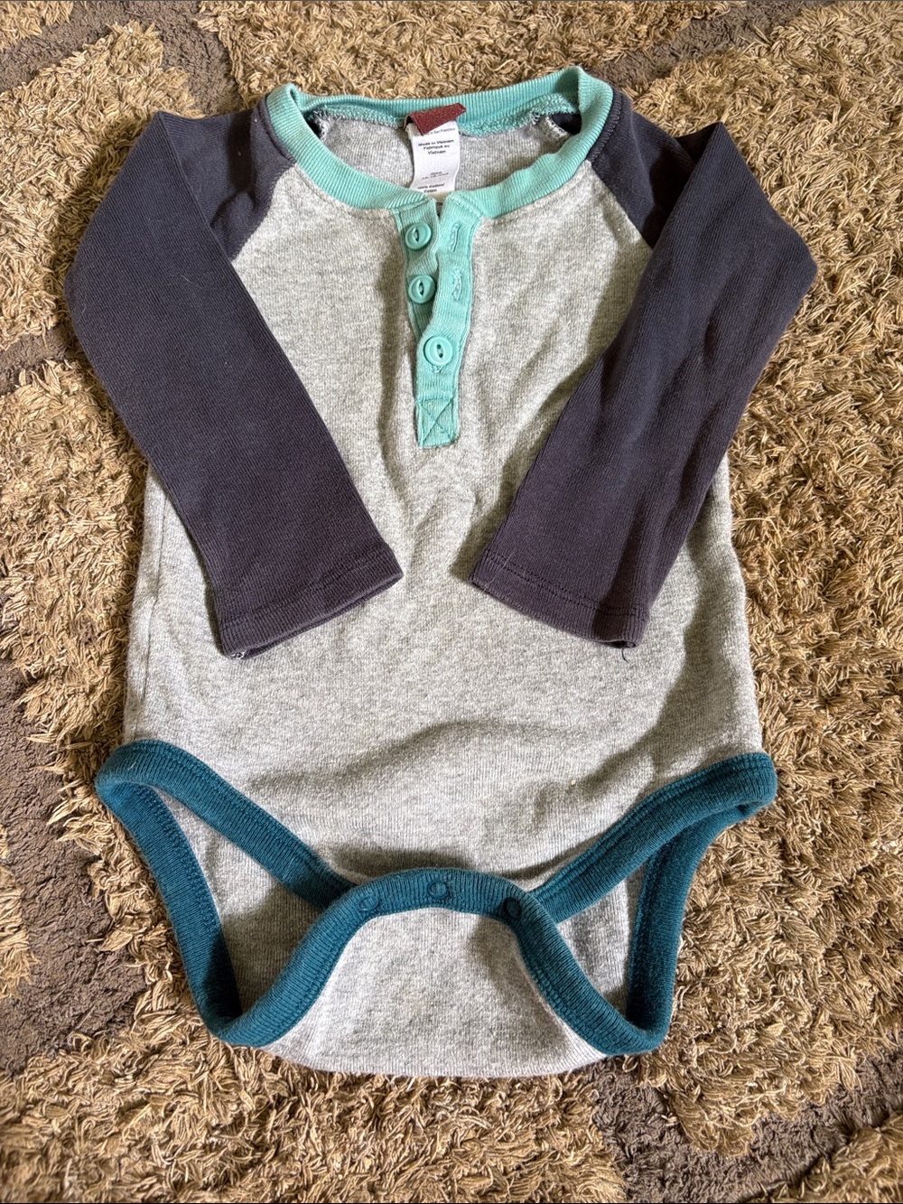 12-18 month Tea Collection Grey and Navy Long-Sleeve Henley One-Piece